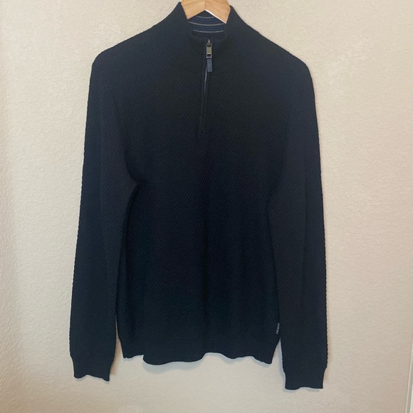 Ted Baker Quarter Zip Wool Blend Pullover Black Long Sleeve Men's Sweater 4(L) - Picture 4 of 14